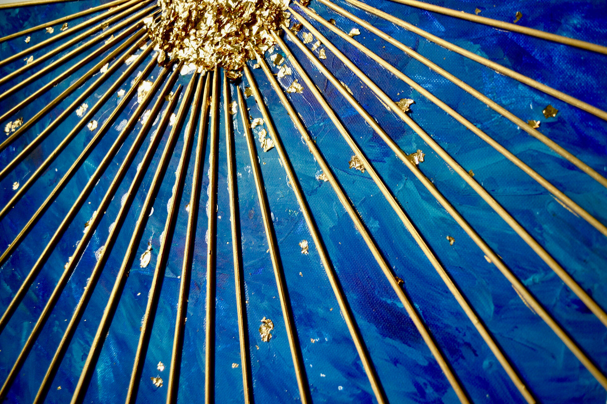 Acrylique - bambou - feuilles dorées